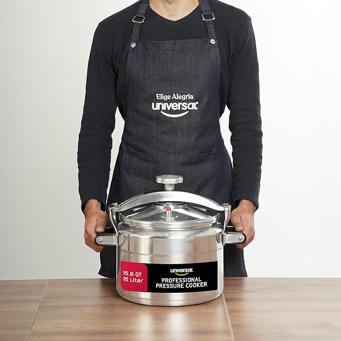 Universal (Large) 15.8-Quart Aluminum Pressure Cooker for Professional Use ??Commercial-Grade, 1 Safety Valve, Reinforced Handles, Easy-Open Lid, ??Ideal for Large Kitchens, and Restaurants