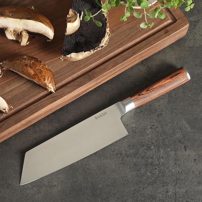 Babish 7.5-Inch Clef Knife ??High-Carbon 1.4116 German Steel Kitchen Knife with Dark Pakka Wood Handle, Chef & Cleaver Hybrid for Chopping, Slicing & Prep, Full-Tang, Razor Sharp, Ergonomic Design