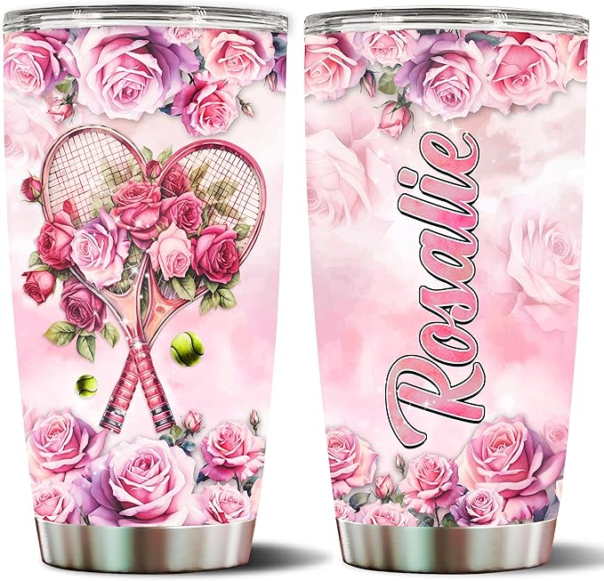 WONWIX Personalized Tennis Gifts for Women, Coffee Cup Mug Tumbler, 20oz Stainless Steel Insulated Water Bottle Travel Gift for Girls, Wife, Daughter, Christmas, Birthday, Mother's Day, Valentine