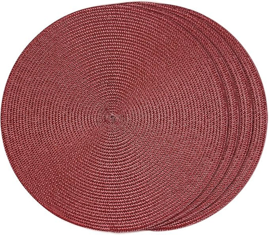 FunWheat Round Braided Placemats Set of 4 Table Mats for Dining Tables Woven Washable Non-Slip Place mats 15 inch(Wine,4pcs)