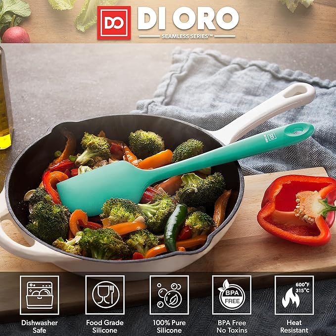DI ORO Silicone Spatula - 600째F Heat-Resistant Rubber Kitchen Spatula for Baking, Scraping, & Mixing - BPA Free Nonstick Cookware Safe Flexible Utensil for Cooking - Seamless & Dishwasher Safe (Mint)