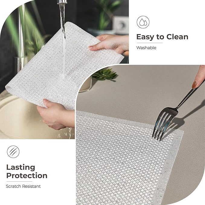 Leetaltree Luxury Crystal White Sequin Placemats Set of 12 - Waterproof Washable for Wedding, Anniversary, Daily Use - Sparkling Table Decor - Hand-Cut