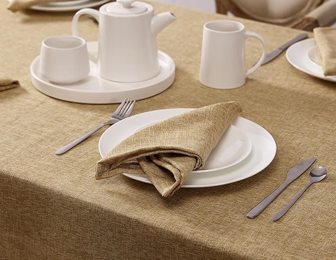 Laura Ashley Harper Luxuriously Smooth Fabric Tablecloth for Formal or Casual Dining, Holiday, Banquet, Wedding or Party, 60" x 144", Gold