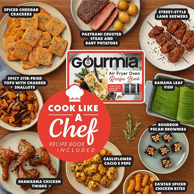 Gourmia French Door Air Fryer ??25 Qt Large Capacity Convection Oven, Fryfroce 360째, Digital Display with 17 Cooking Presets, Bake, Toast, Roast, Dehydrate, Fits 12??Pizza