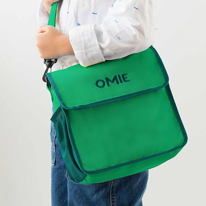 Omie OmieBox Lunch Bag - Washable, Foldable, Durable, WaterResistant Fabric with Interior Pocket and External Bottle Holder (Green)