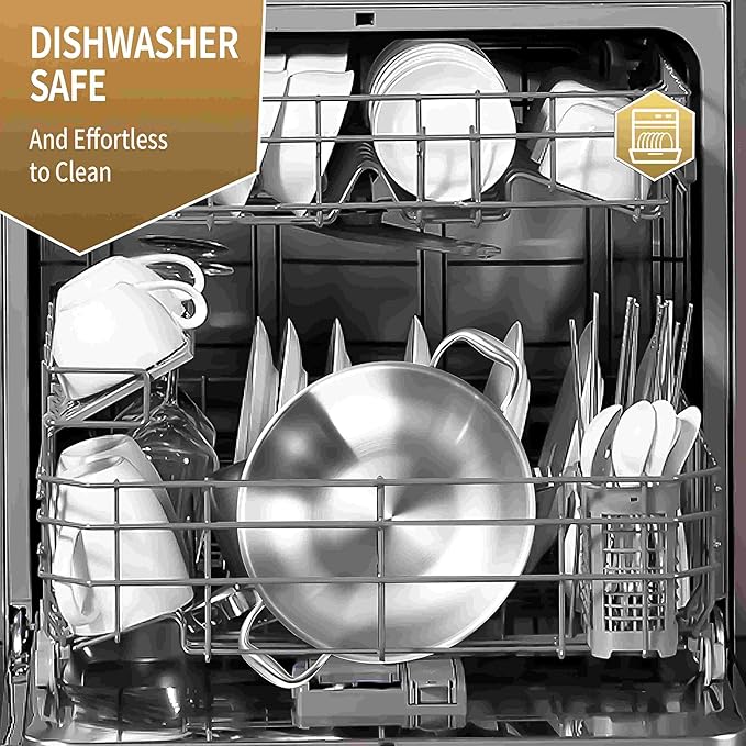 LOLYKITCH 14.5 Inch Tri-Ply Stainless Steel Chef's Wok Pan,Deep Stir-Fry Pan,Jumbo Cooker,Induction Cooking Pot,Dishwasher and Oven Safe