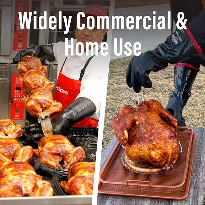 RAPICCA Heat Resistant BBQ Grill Gloves: Oil Resistant Waterproof for Smoking Grilling Cooking Barbecue Deep Frying Turkey Rotisserie Handling Hot Greacy Meat - Long Sleeve 932째F