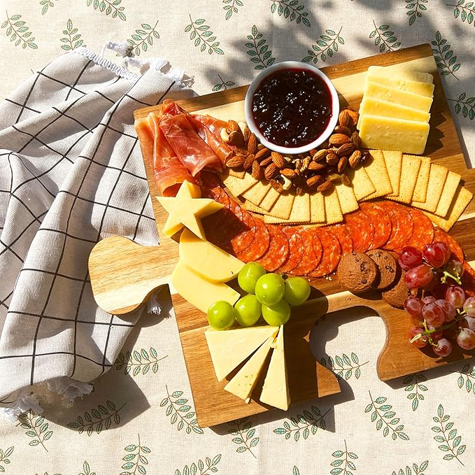 Charcuterie Board Sett, Premium Acacia Wood Cheese Boards, Puzzle Shaped Serving Tray, House Warming Gifts New Home, Wedding & Bridal Shower Gift, 2 Pack