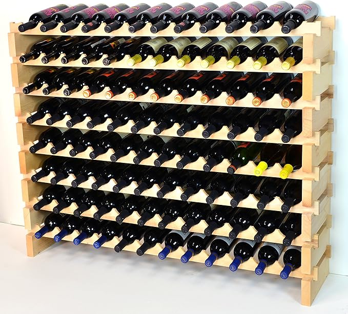 sfDisplay.com,LLC. Modular Wine Rack Beechwood 48-144 Bottle Capacity 12 Bottles Across up to 12 Rows Newest Improved Model (96 Bottles - 8 Rows)