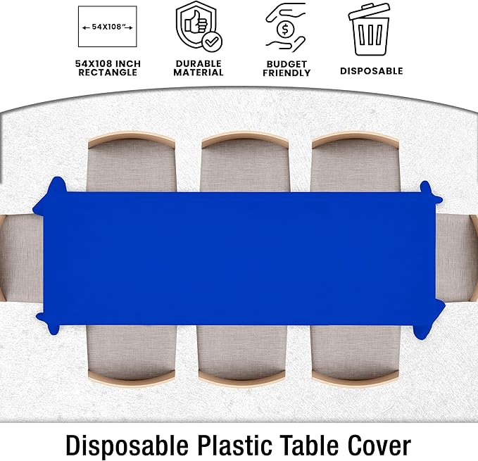 LEMON + Co. Blue Rectangle Table Cover Disposable Plastic Tablecloth 54 Inch. x 108 Inch. Premium Decorative Rectangle Table Cover 20 Pack