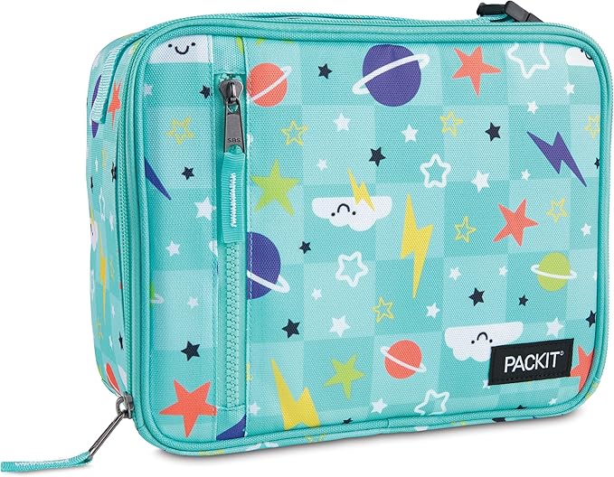 PackIt짰 Freezable Classic Lunch Box, Happy Clouds, Built with EcoFreeze짰 Technology, Fully Freezable, Collapsible, Reusable, With Zip Front Pocket and Buckle Handle, Designed for Fresh Lunch On the Go