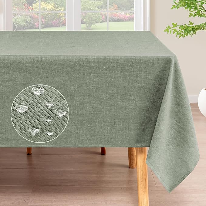 H.VERSAILTEX Linen Table Cloths Rectangle 60 x 104 Inch Premium Tablecloth Spill-Proof Waterproof Table Cover for Dining Buffet Feature Extra Soft and Thick Fabric Wrinkle Free, Sage