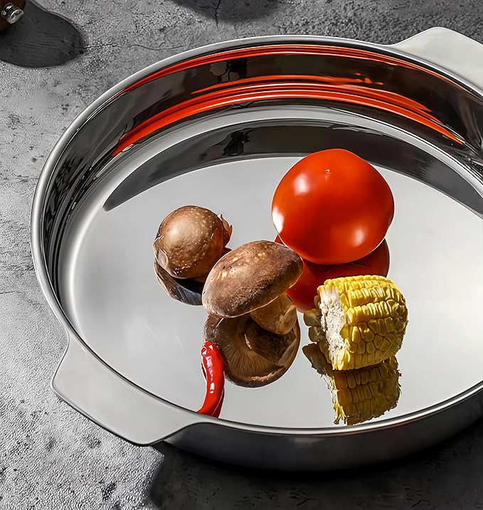 Stainless steel circular Roasting Pan for Oven or frying pan,Suitable for all heat sources,Toaster Oven Tray Pans,Hotel Pan,heavy-duty stainless steel with handle,Dishwasher Safe (W:18.7in;H:2.1in)
