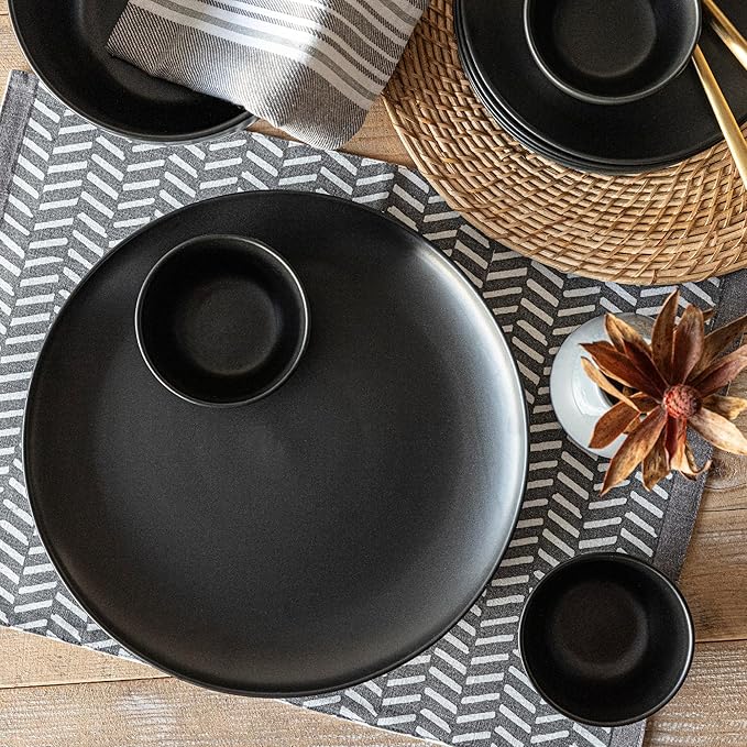 over&back Coupe Stoneware Serving Platter - Elegant 1-Piece Round Serving Platter to Complete Your Kitchen Set - 13.1" x 13.1" - Semi-Matte Black
