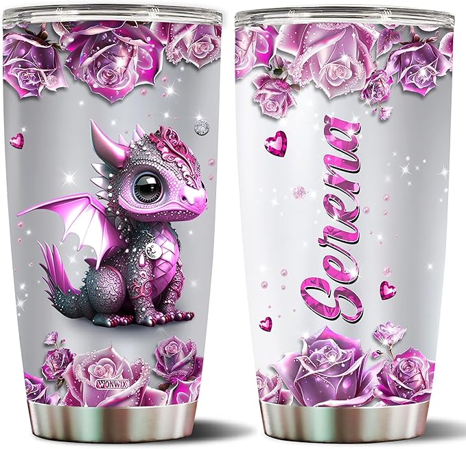 WONWIX Personalized Dragon Gifts for Women, Girls, Insulated Stainless Steel Coffee Cup, Travel Mug, Tumbler, Water Bottle, Perfect for Christmas, Birthday, Mother's Day, Valentine 20oz