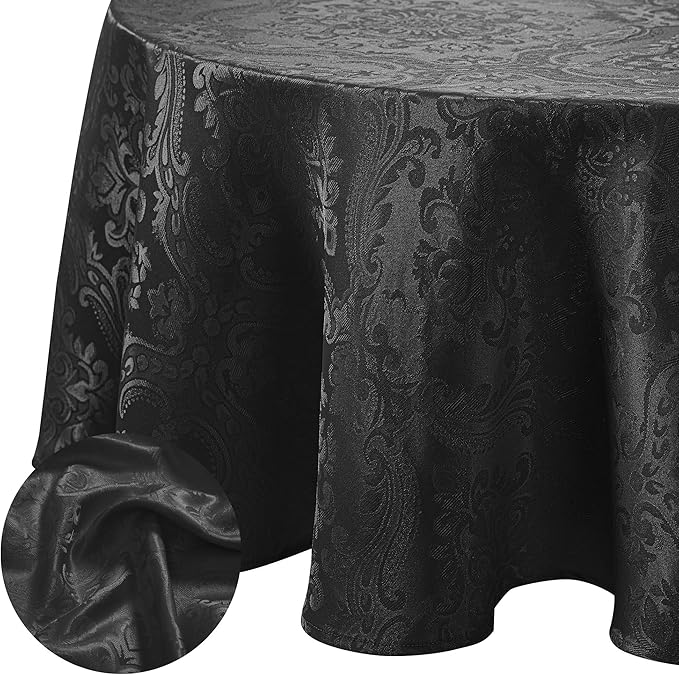 Elrene Home Fashions Caiden Elegance Damask Waterproof, Stain & Wrinkle Resistant Fabric Tablecloth, 60" x 84" Oval, Black