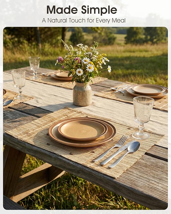 Handmade Ramie Woven Table Placemats Set of 6 (12"x18"),Natural Fiber Heat-Resistant Table Protectors for Family Dinners & Gatherings,Elevate Your Tabletop with Eco-Friendly Style