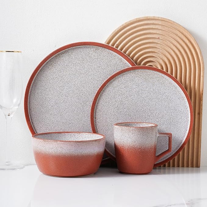 Stone Lain Vince Rustic Stoneware Dinnerware Set, Service for 8, Red, 32 Piece Service for 8