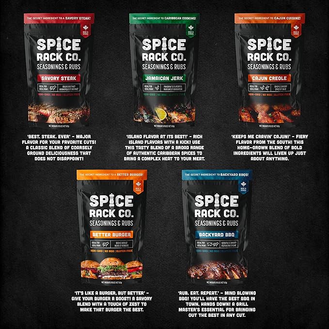 Spice Rack Co. BBQ Seasonings And Rubs - Smoking & Grilling Spices and Seasonings Sets, Grilling Accessories & Smoker Accessories, Valentines Day Gifts For Him, Mens Valentines Gifts For Men (5 Pack)