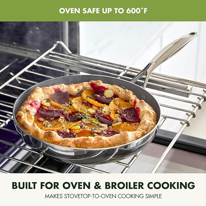 GreenPan Valencia Pro Tri-Ply Stainless Steel 8??and 10??Frying Pan Skillet Set, Ceramic Nonstick PFAS-Free Coating, Multi Clad Cookware, Induction, Dishwasher Oven and Broiler Safe