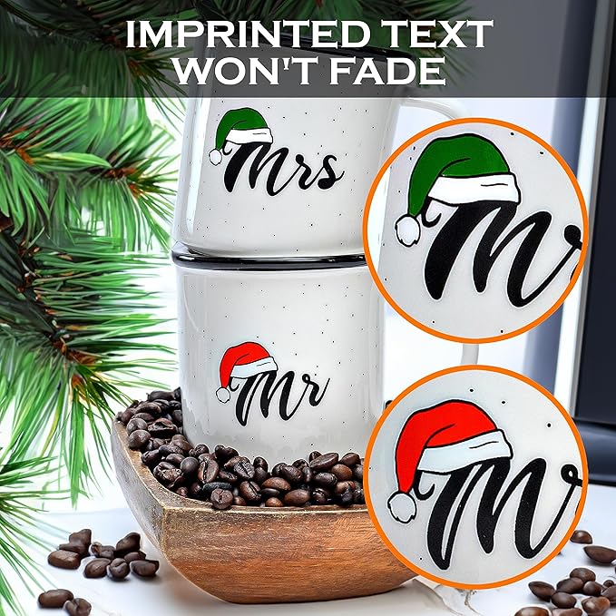 MAINEVENT Mr and Mrs Christmas Mugs Coffee Set of 2 11 Ounce Holiday Mugs