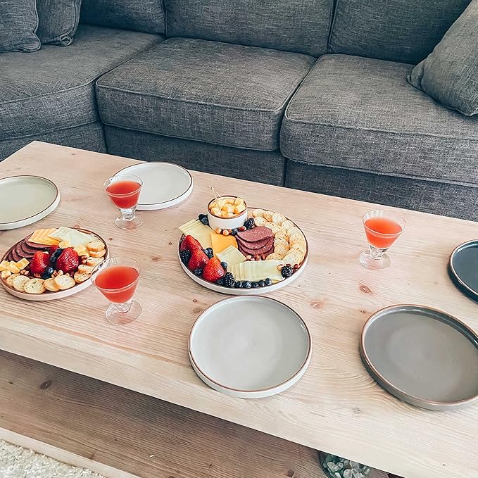 Mora Ceramic Flat Plates Set of 6-8 in - The Dessert, Salad, Appetizer, Small Lunch, etc Plate. Microwave, Oven, and Dishwasher Safe, Scratch Resistant. Kitchen Porcelain Dish - Earl Grey