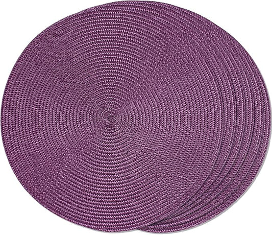 FunWheat Round Braided Placemats Set of 6 Table Mats for Dining Tables Woven Washable Non-Slip Place mats 15 inch(Purple, 6pcs)
