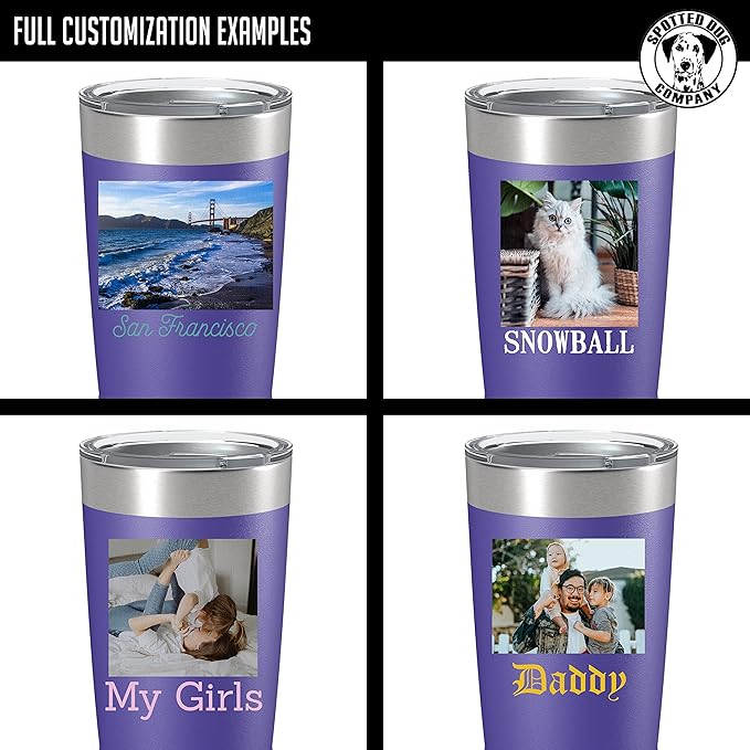 Personalized 20oz (17 Colors) Photo Picture Printed Insulated Stainless Steel Powder Coated Tumbler with Lid ??Customized Mother's Day Gift Gift for Him Men, Custom Coach Gifts Team Mom Dad (Purple)