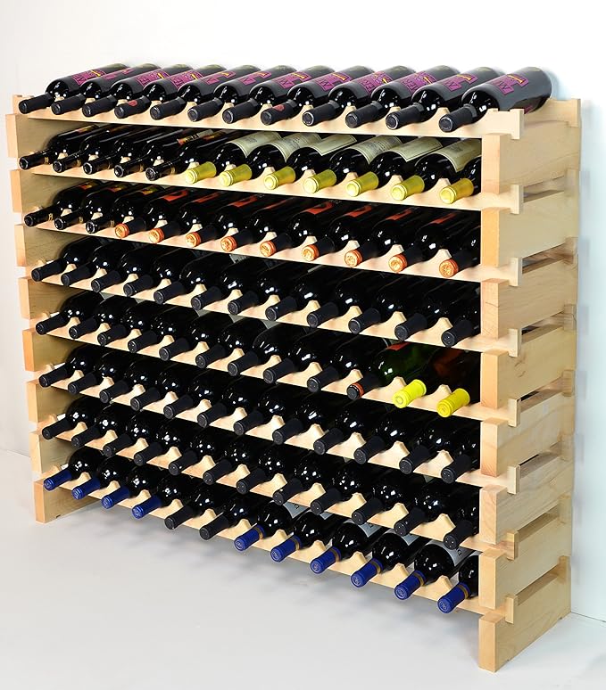 sfDisplay.com,LLC. Modular Wine Rack Beechwood 48-144 Bottle Capacity 12 Bottles Across up to 12 Rows Newest Improved Model (96 Bottles - 8 Rows)