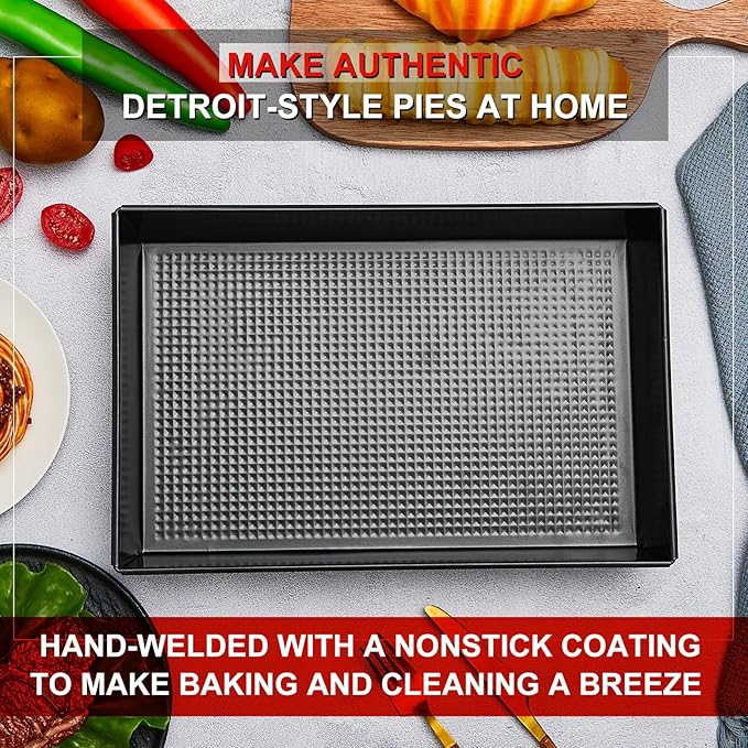 RimCereal 3 Pcs Detroit Style Pizza Pan 10 x 14 x 2.36 Inch Non Stick Rectangle Deep Pizza Pans Pre Seasoned Carbon Steel Sicilian Style Pan Dish Bakeware Kitchenware
