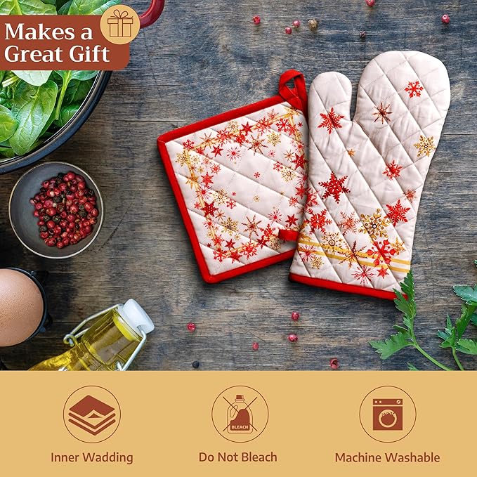 Maison d' Hermine Pot Holders Set 100% Cotton Heat Resistant Potholders 8" x 8" Hot Pads with Loop for Thanksgiving Christmas Decorations BBQ Cooking Baking Handling Hot Pans (Pack of 2, Crystal Star)
