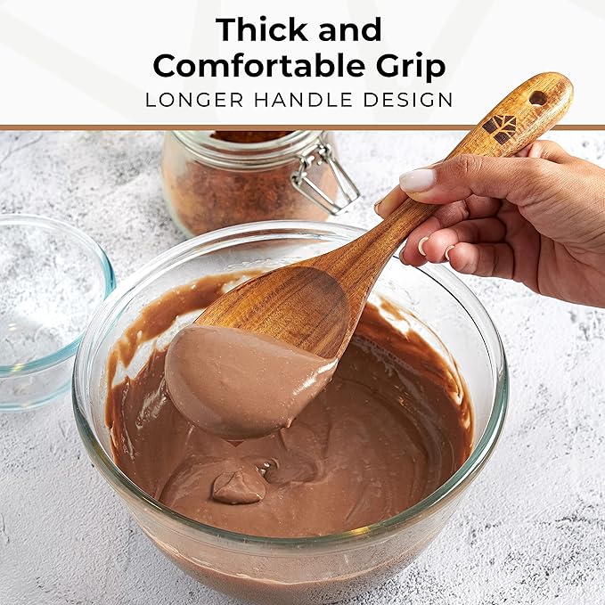 Wooden Spoons for Cooking ??Wooden Kitchen Utensils Set, 6 Pcs Teak Wood Utensil Set ??Comfortable Grip Non?밪tick Wooden Cooking Utensils - Kitchen Gifts for Women Men, Cooking Gifts for Men Women