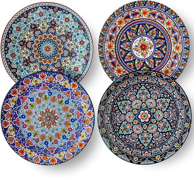 glowworm Dinner Plates Set of 4, 10.5 Inch Ceramic Plates for Steak, Dishes Set for Kitchen, Housewarming Gift竊똌icrowave, Oven & Dishwasher Safe, Bohemian