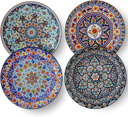 glowworm Dinner Plates Set of 4, 10.5 Inch Ceramic Plates for Steak, Dishes Set for Kitchen, Housewarming Gift竊똌icrowave, Oven & Dishwasher Safe, Bohemian