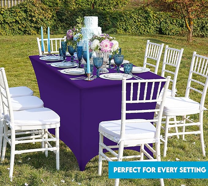 Utopia Kitchen Spandex Tablecloth 2 Pack [8FT, Purple] Tight, Fitted, Washable and Wrinkle Resistant Stretch Table Cloth Rectangle Cover for Trade Show, Weddings & Parties [96Lx30Wx30H Inch]