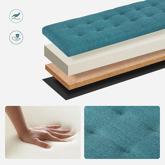 DECO DE VILLE Ottoman with Storage, 51 Inch End of Bed Storage Ottoman Bench, Linen Fabric Upholstered Ottomans with Hinged Lid, Rectangle Long Foot Rest Bench for Entryway Living Room Bedroom Teal