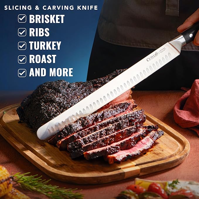 Cutluxe Brisket Knife ??12" Carving & Slicing Knife for Meat & BBQ ??Razor Sharp German Steel, Sheath Included, Ergonomic Full Tang Handle Design, Grilling Gifts for Men ??Artisan Series