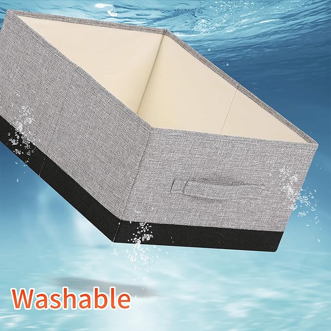 linen closet organizers and storage, 3 Pack Large Storage Baskets, Washable, Clothing Storage Bins with Handle, Closet Organizer for Storage Sweater,Sheets (gray black, 16"x9쩍"x6쩐")