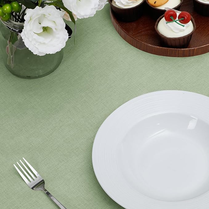 Easy-Going Faux Linen Waterproof Spill-Proof Tablecloth Stain Resistant Rectangle Table Cloth Wrinkle Free Decorative Fabric for Kitchen, Dining, Party, Weddings, Restaurants (60x84 in, Sage Green)