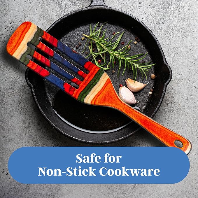 Baltique Marrakesh Collection 13" Wooden Spurtle Spatula ??Colorful Birch Wood Cooking Utensil, Nonstick Safe, Versatile Stirring & Serving Tool