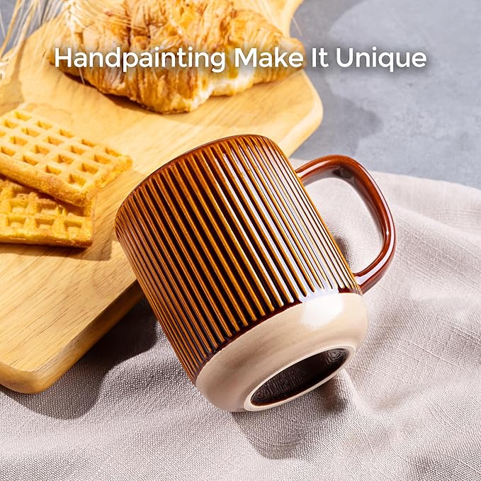 GBhome Large Coffee Mugs Set of 4, 16oz Handmade Stoneware Coffee Mugs Set with Large Handle for Cappuccino/Latte/Tea/Hot Cocoa, Dishwasher & Microwave Safe, Caramel
