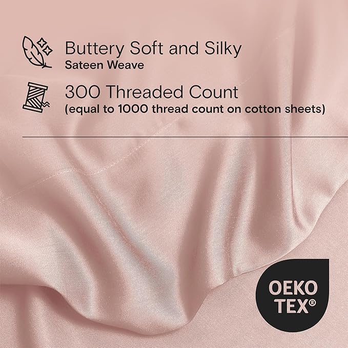 DOZ Sheet Set, 100% Viscose derived from Bamboo, Organically Grown, Buttery Soft, Cooling Sheets, High GSM, Deep Pockets - 4 Piece - 2 Pillowcases 1 Fitted 1 Top Sheet (Blush, Cal King)
