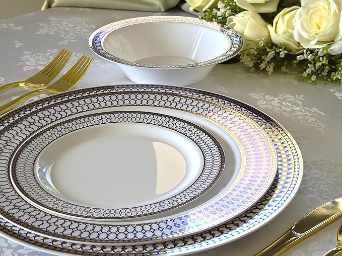 " OCCASIONS " 40 Piece Chargers pack Wedding Party 12'' Disposable Plastic Charger Plates/Chargers (Odissey Blue & Gold)