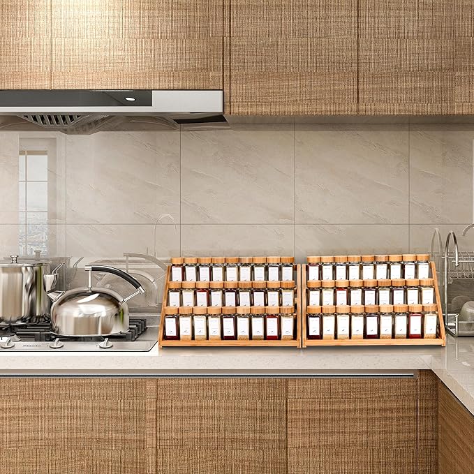 Spice Rack - 3-Tier Bamboo Spice Racks竊똕pice Rack Solves Cluttered Spices in Kitchens, Cabinets, Pantries, and More