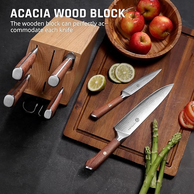 YOTSUBA Kitchen Knife Set, 8 PCS Knife Set with Block, High Carbon Stainless Steel Chef Knives Set, Sharp Knives Set for Kitchen, Japanese Knife Set with Ergonomic Rosewood Handle