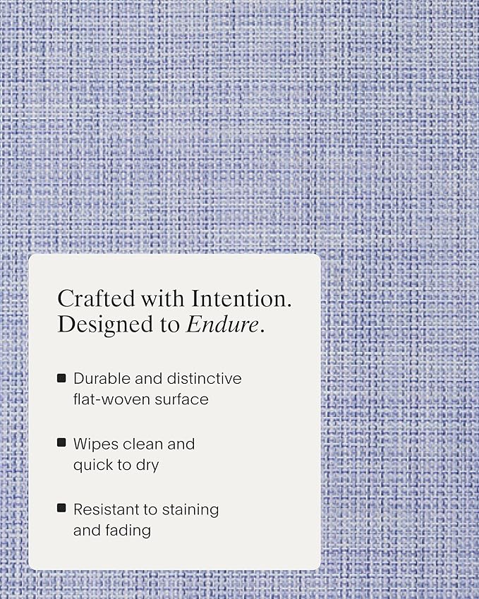 Chilewich Mini Basketweave Placemats in Periwinkle - Set of 4 - Easy Care Woven Tabletop Textiles - Indoor/Outdoor - 19.25" x 14" Oval