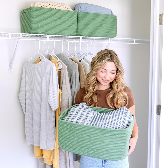 NaturalCozy Storage Baskets 16.8?쓝13?쓝7.6??Cotton Rope Woven Baskets for Organizing 3-Pack | Toy Storage Bins | Basket for Shelves, Laundry, Blanket, Clothes, Closet, Kitchen, Bathroom, Gifts