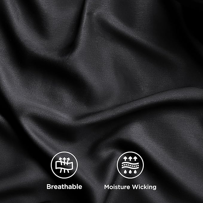 Bedsure California King Sheet Sets, Cooling Sheets for Hot Sleepers, Rayon Derived from Bamboo, Breathable & Soft, Deep Pocket Up to 16 Inches, Hotel Luxury Silky Bedding, Black