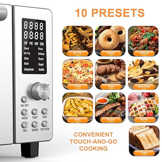 Nuwave Bravo Air Fryer Toaster Smart Oven, 10-in-1 Countertop Convection, 1800 Watts, 21-Qt Capacity, 50째-450째F Temp Controls, Top and Bottom Heater Adjustments 0%-100%, PFAS Free, Stainless Steel