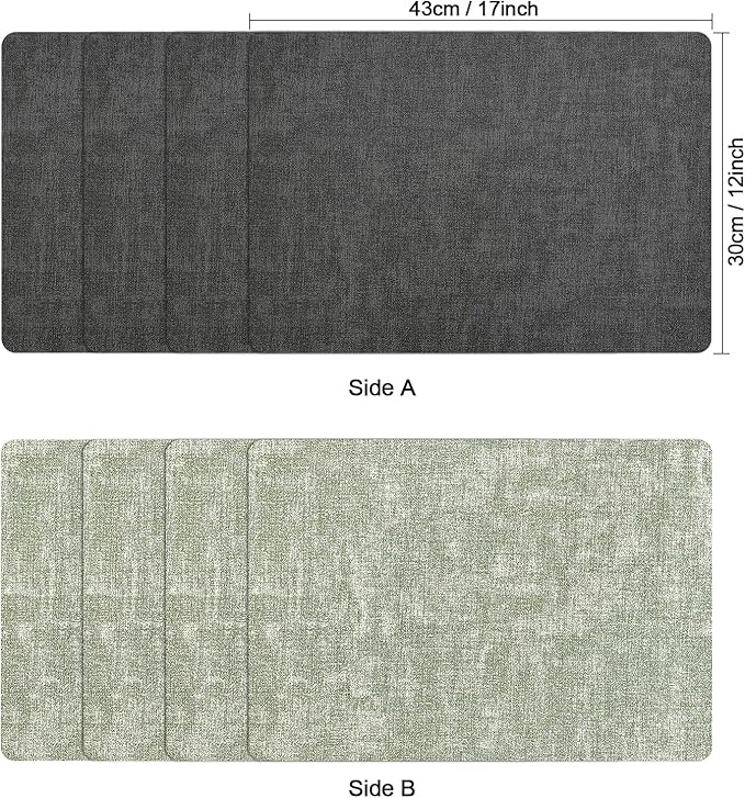 Myir JUN Dual Sided Placemats, Faux Leather Set of 6 Indoor/Outdoor Square Non-Slip Washable Table Mats (Gray Grass Green)